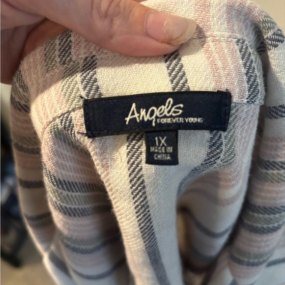 Angels Plaid Button-Up Shirt in Pink and Gray - Picture 3 of 3